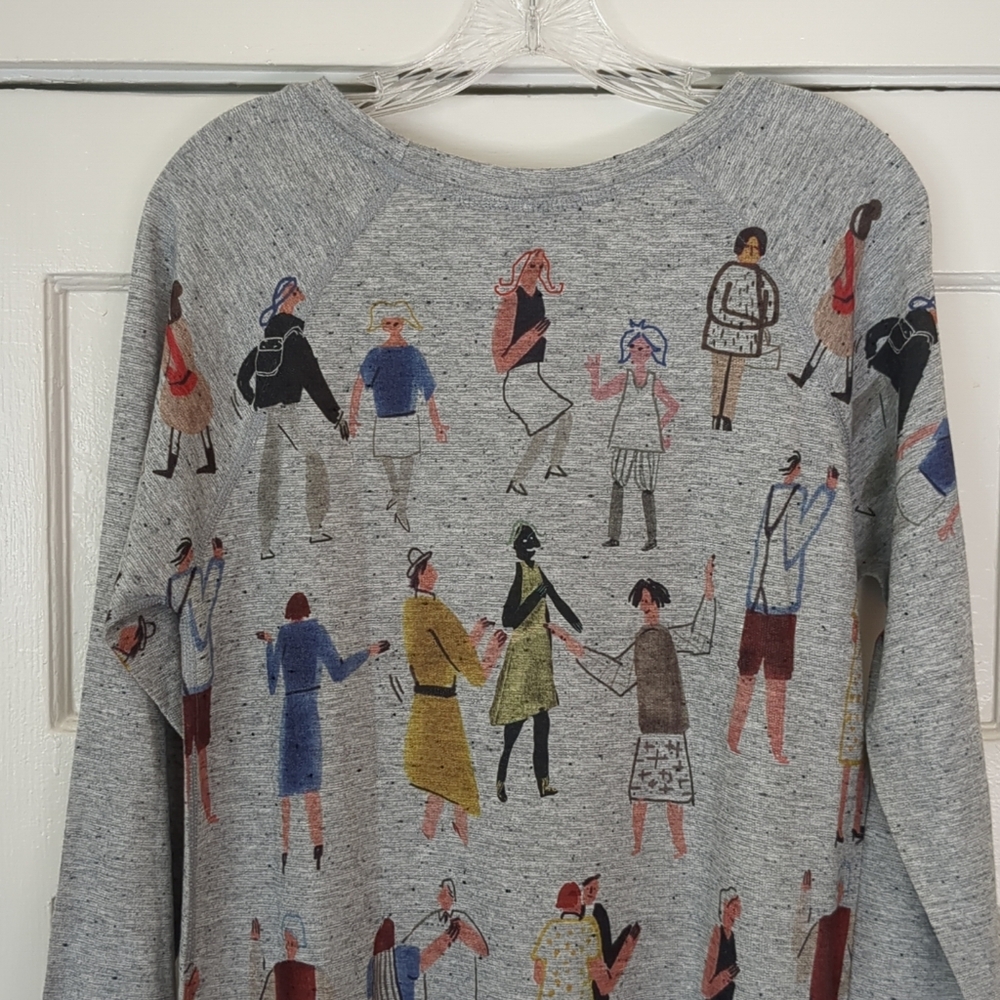 NWT Inoah Long Sleeve Shirt Medium Curve Hem Gray People Dancing Art To Wear - Picture 3 of 13